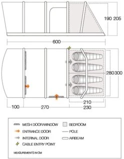 Vango Aether Air 450XL Opblaasbare Tent - 4 Persoons -Camping Promotiewinkel 1900 1514 aether air 450xl floorplan 01