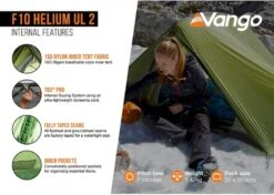 Vango F10 Helium UL 2 Ultralichte Trekking Tunneltent - 1/2 Persoons - Groen -Camping Promotiewinkel 1900 1783 f10 helium ul 2 5